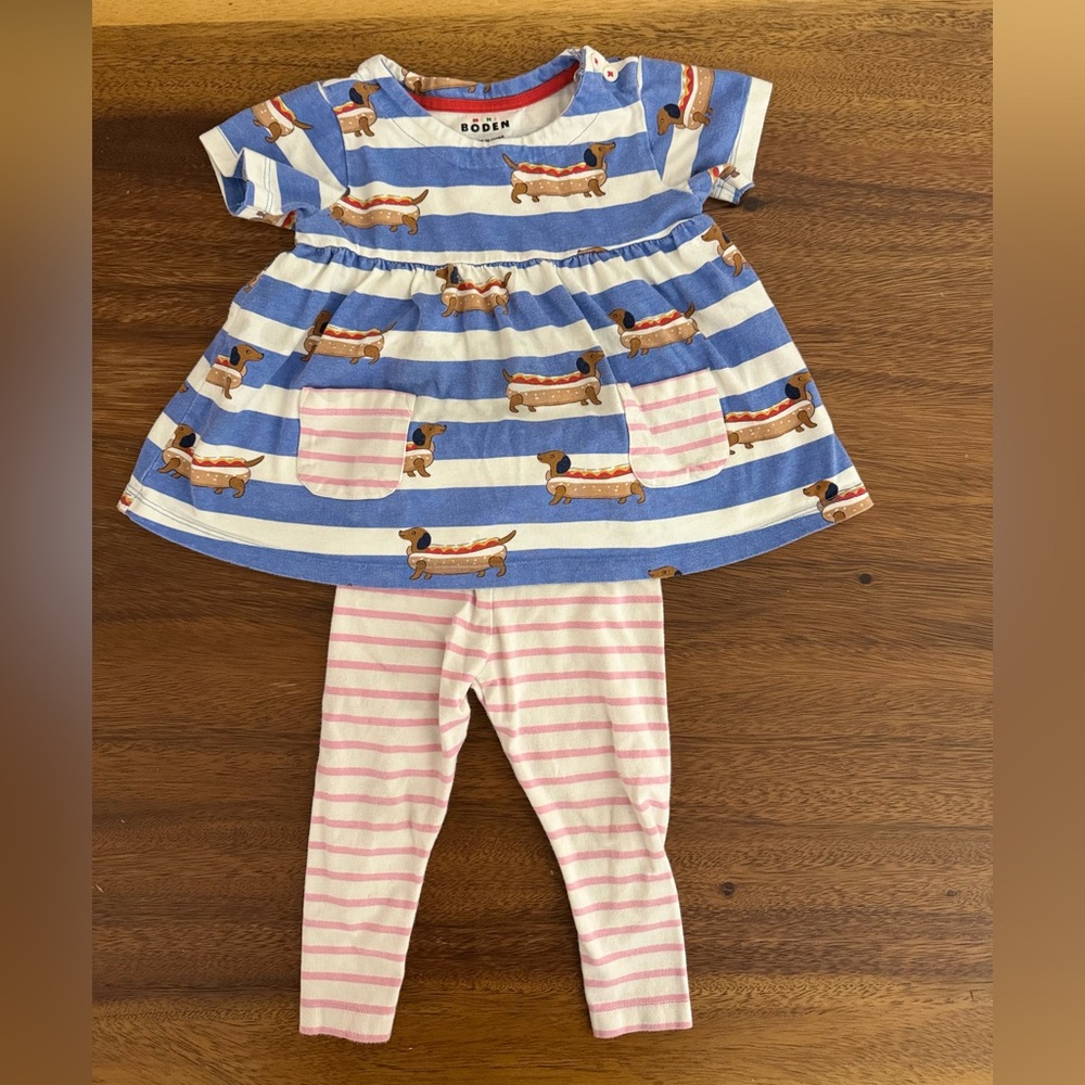Mini Boden Short Sleeve Printed Tunic Set (Hot Dogs) - 18-24mo